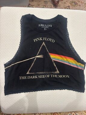 Pink Floyd Black Cropped Graphic Tank with Rainbow Prism-Large-NWOT